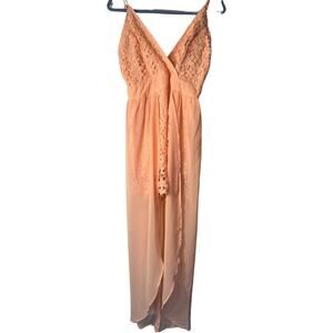 Chocolate Romper Womens Size M Maxi Sheer Cape Pink Crochet Sleeveles Junior NWT